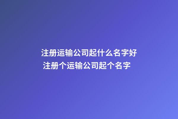 注册运输公司起什么名字好 注册个运输公司起个名字-第1张-公司起名-玄机派